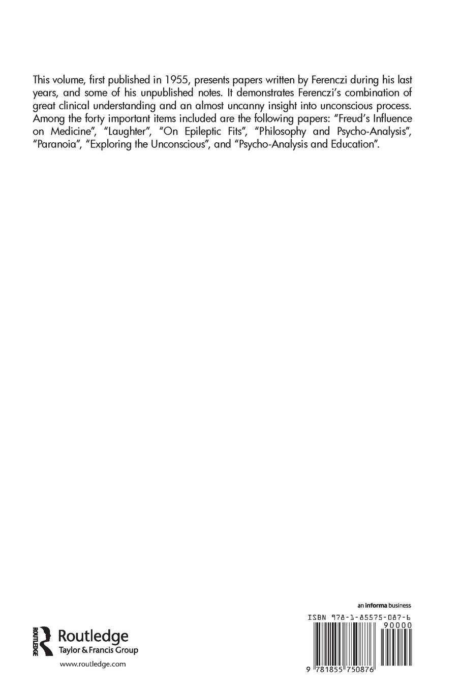 Rückseitencover Final Contributions to the Problems and Methods of Psycho-analysis