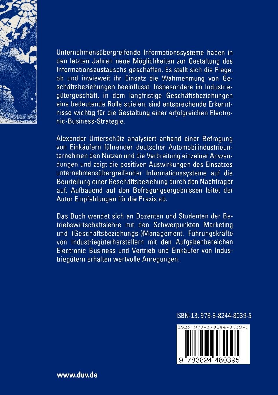 Rückseitencover Einfluss unternehmensübergreifender Informationssysteme auf industrielle Geschäftsbeziehungen