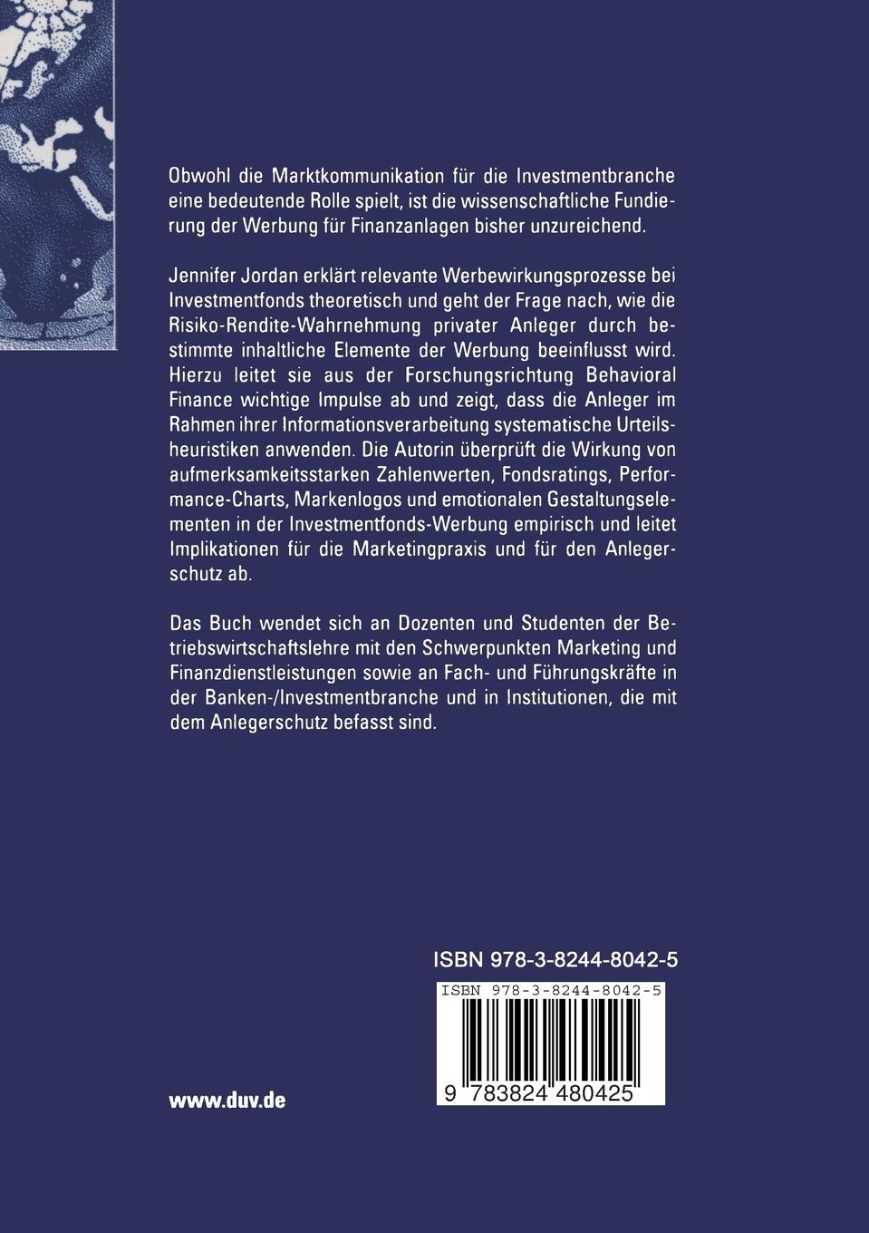 Rückseitencover Behavioral Finance und Werbung für Investmentfonds