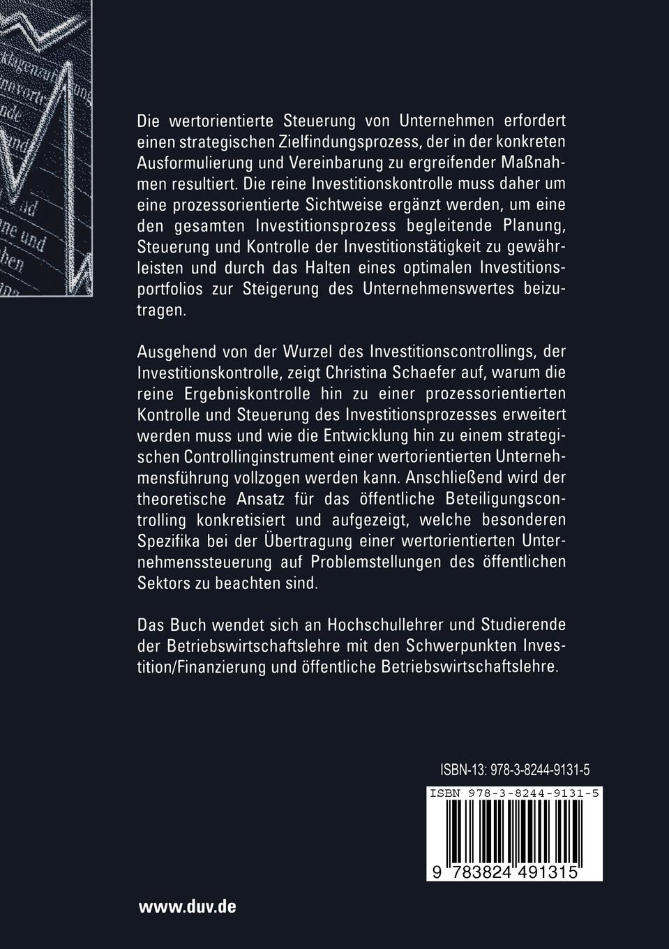 Rückseitencover Steuerung und Kontrolle von Investitionsprozessen