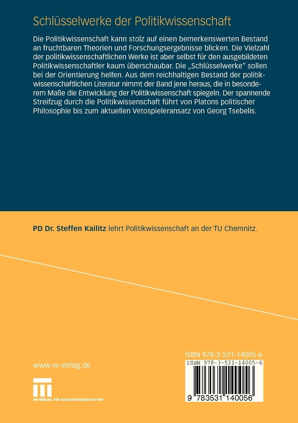 Rückseitencover Schlüsselwerke der Politikwissenschaft