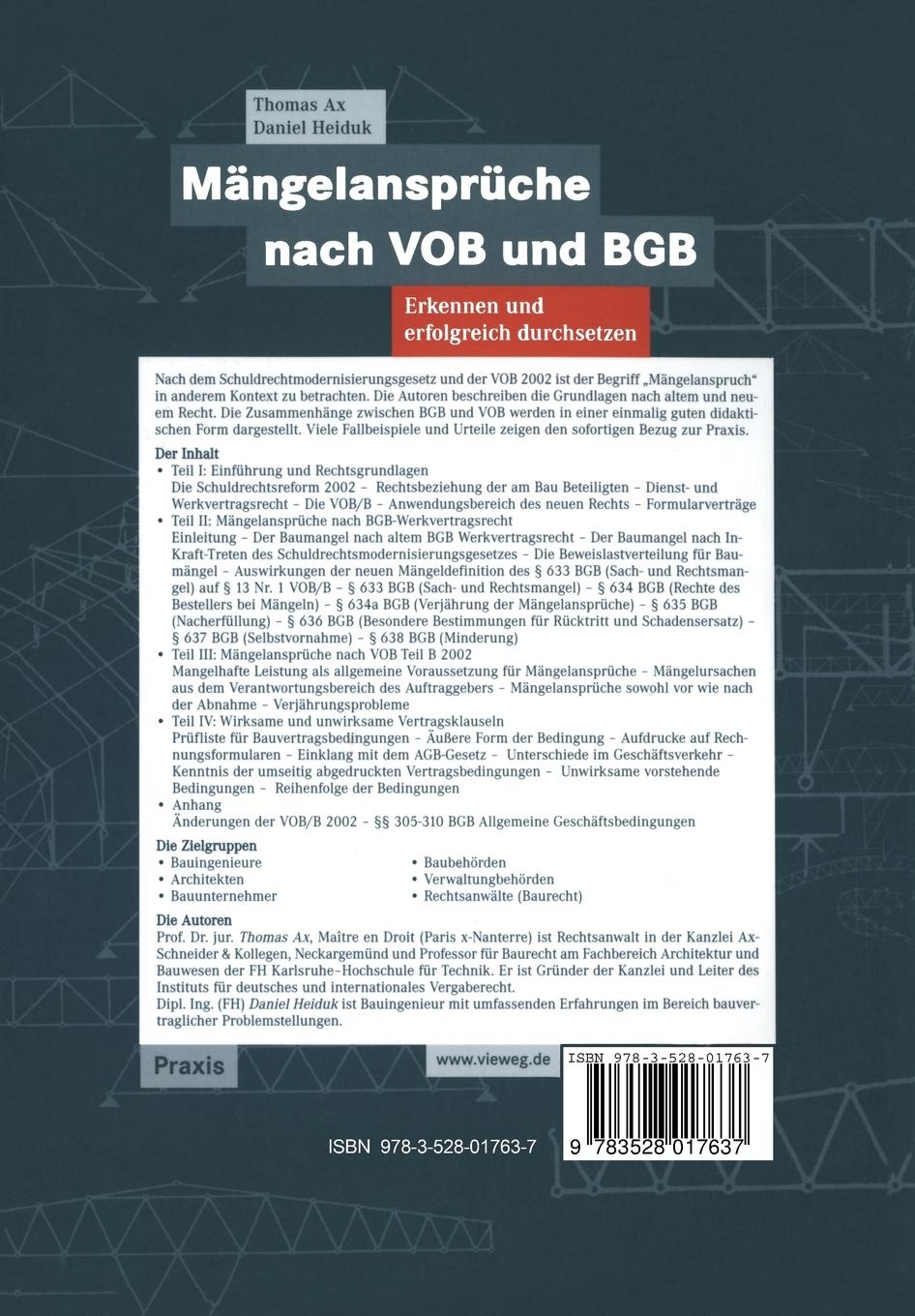 Rückseitencover Mängelansprüche nach VOB und BGB
