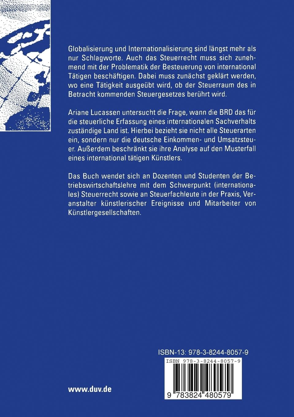 Rückseitencover Der Künstler im internationalen Steuerrecht