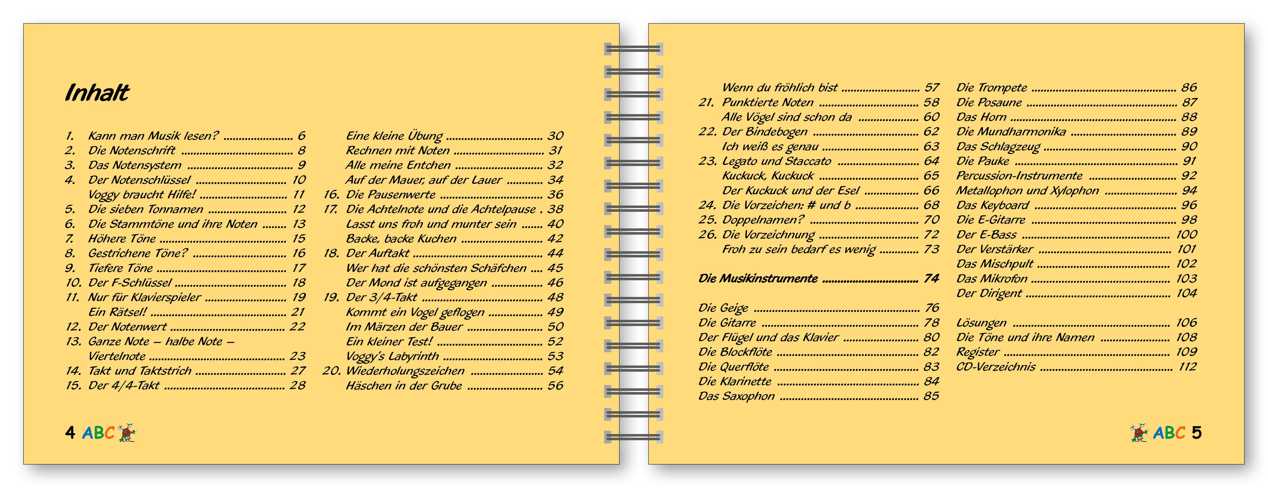 Beispielinhalt (Bild) Voggy's Musiklehre ABC. Mit CD