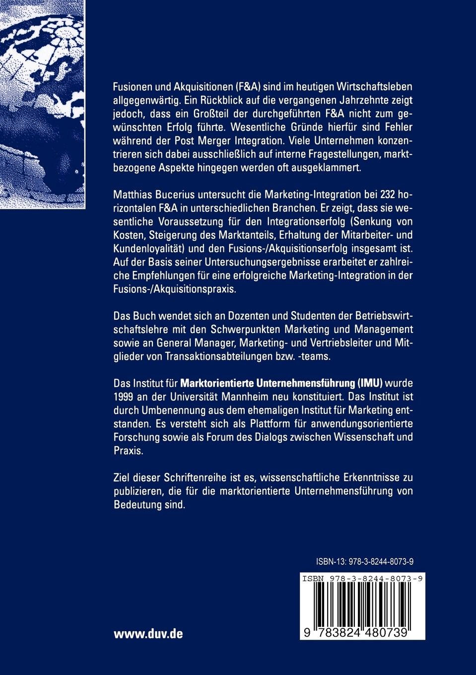 Rückseitencover Marketing-Integration nach Fusionen und Akquisitionen