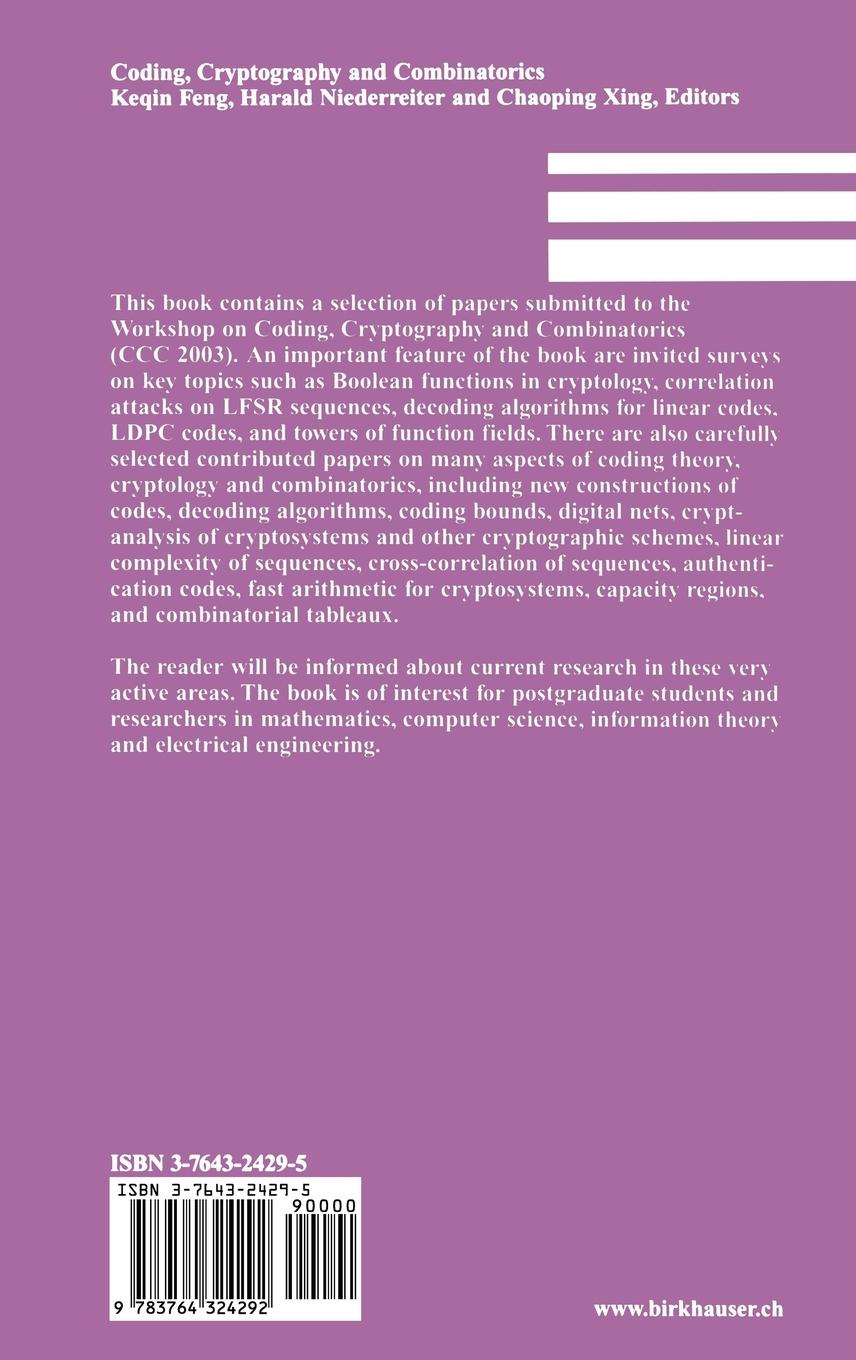 Rückseitencover Coding, Cryptography and Combinatorics