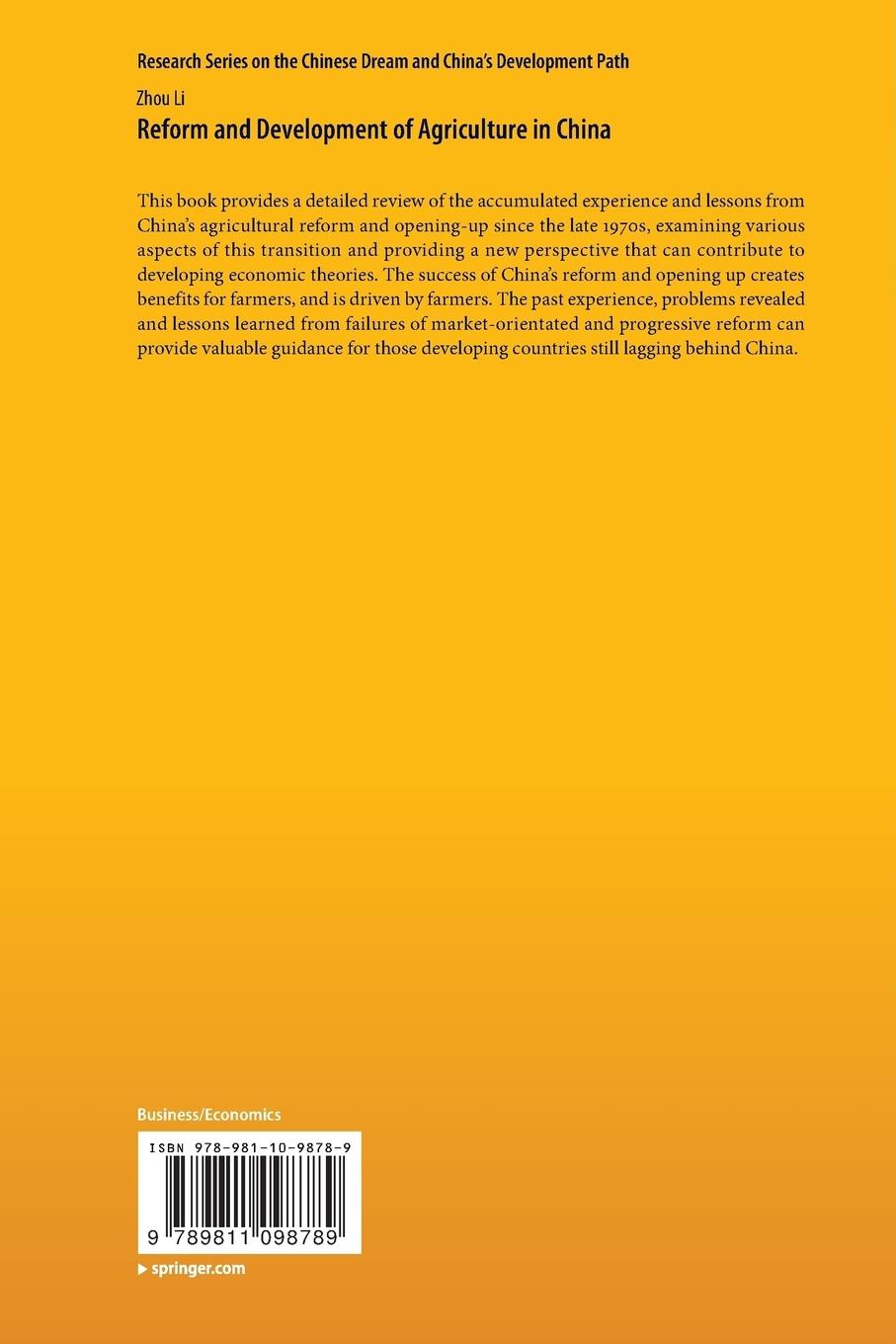 Rückseitencover Reform and Development of Agriculture in China