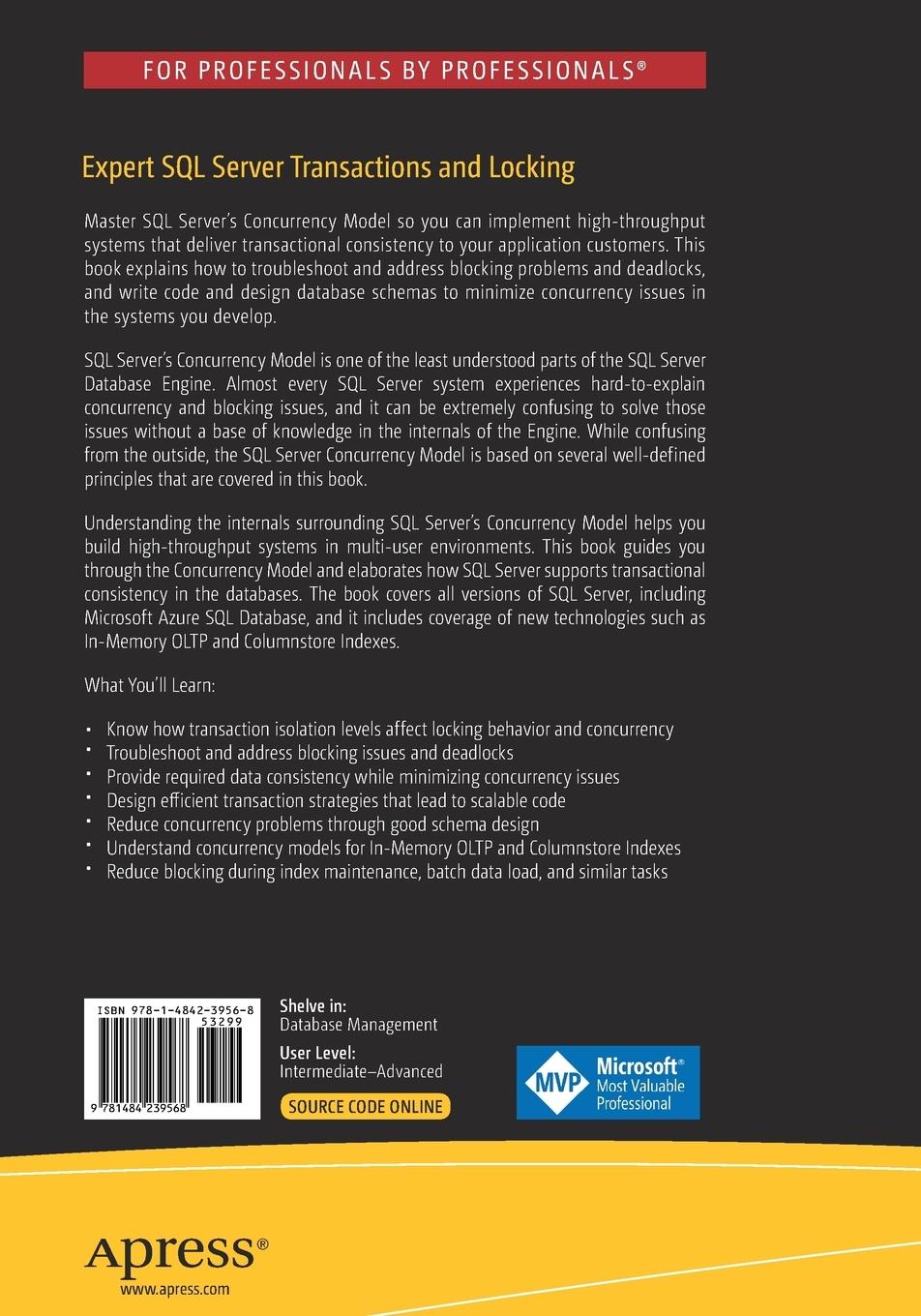 Rückseitencover Expert SQL Server Transactions and Locking