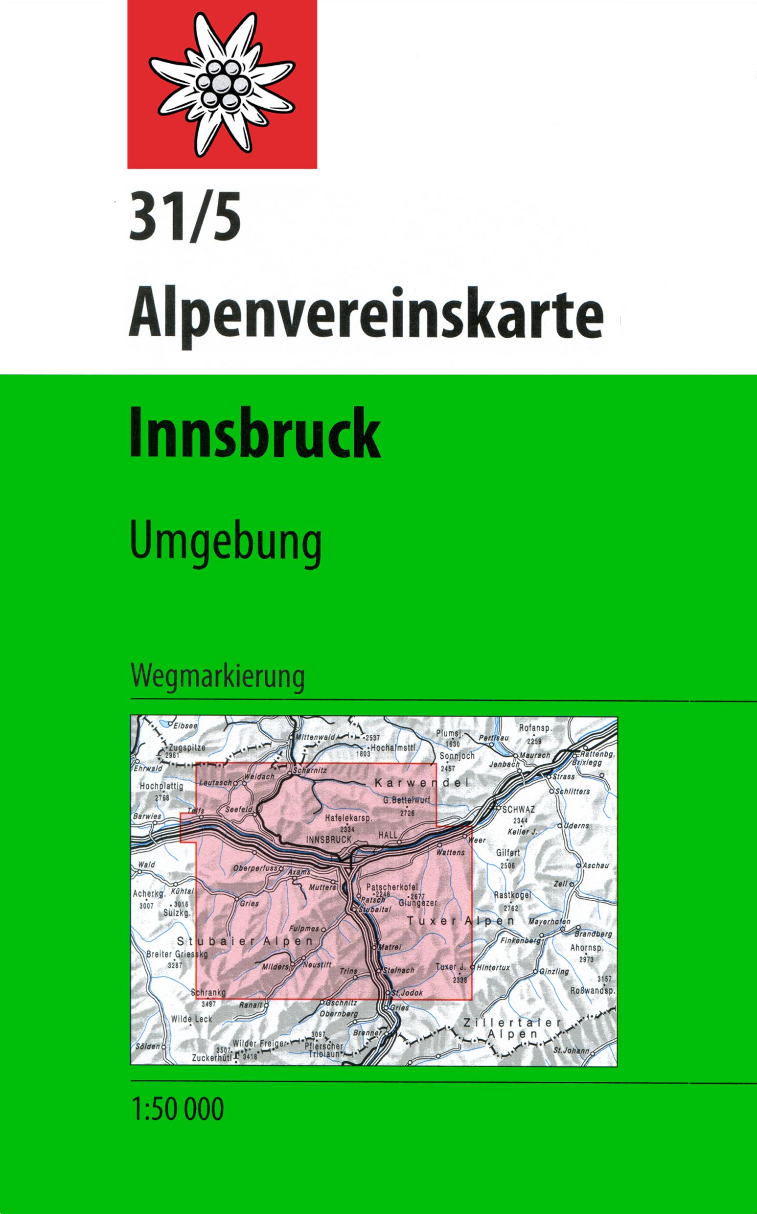 Vorderes Coverbild DAV Alpenvereinskarte 31/5 Innsbruck und Umgebung 1 : 50 000 Wegmarkierungen