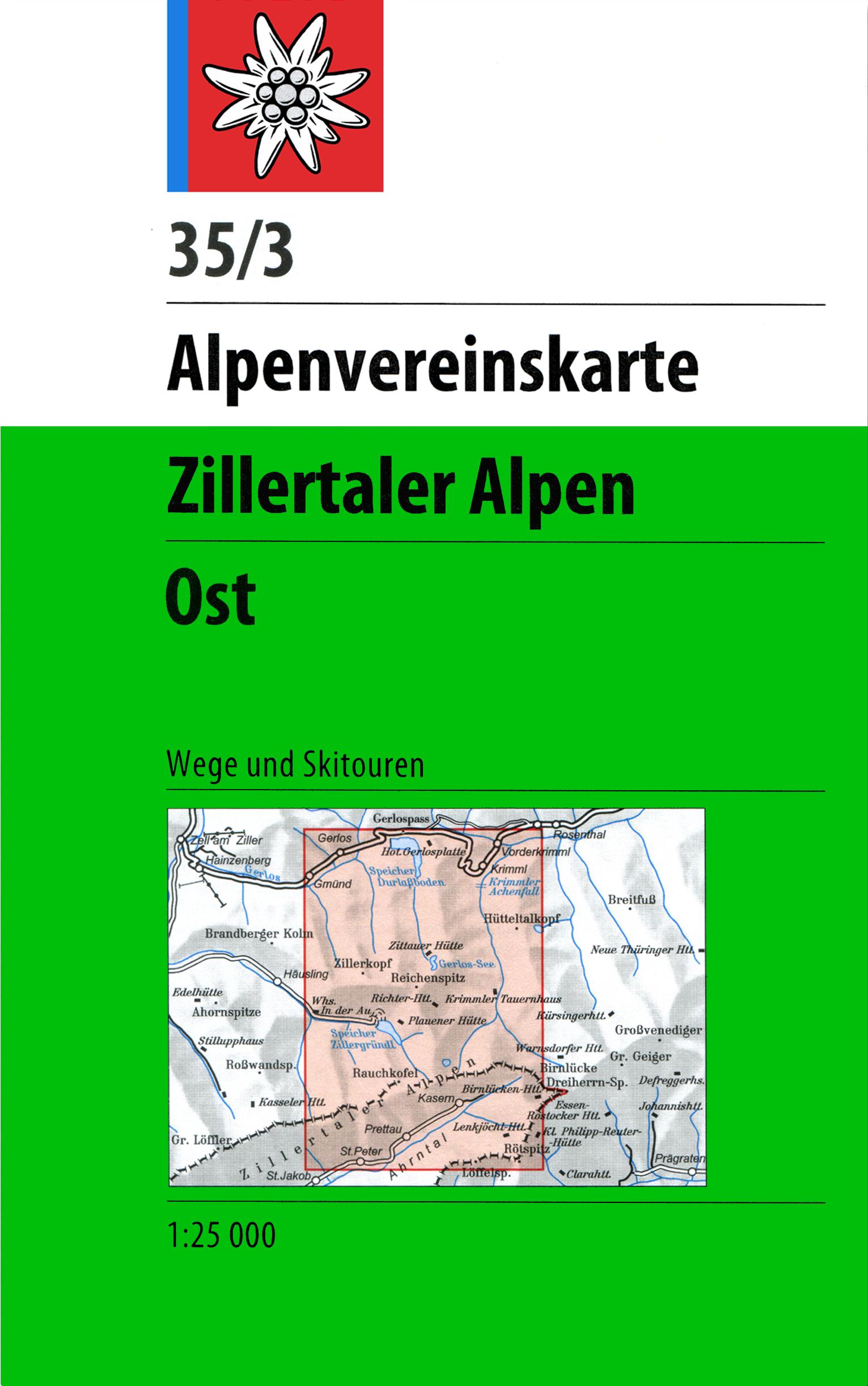Vorderes Coverbild DAV Alpenvereinskarte 35/3 Zillertaler Alpen Ost 1 : 25 000 Wegmarkierung