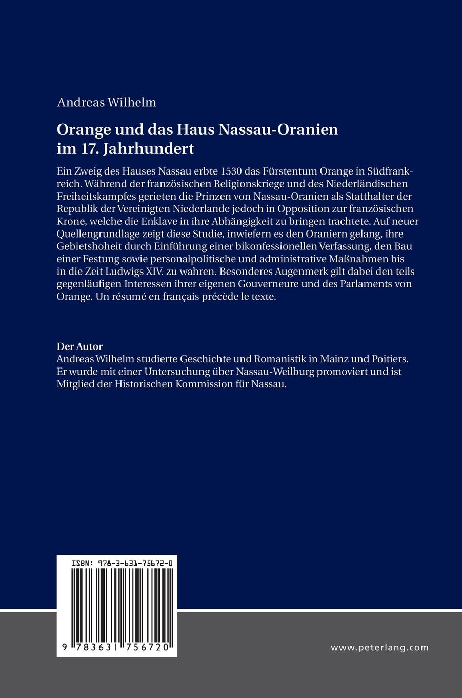 Rückseitencover Orange und das Haus Nassau-Oranien im 17. Jahrhundert
