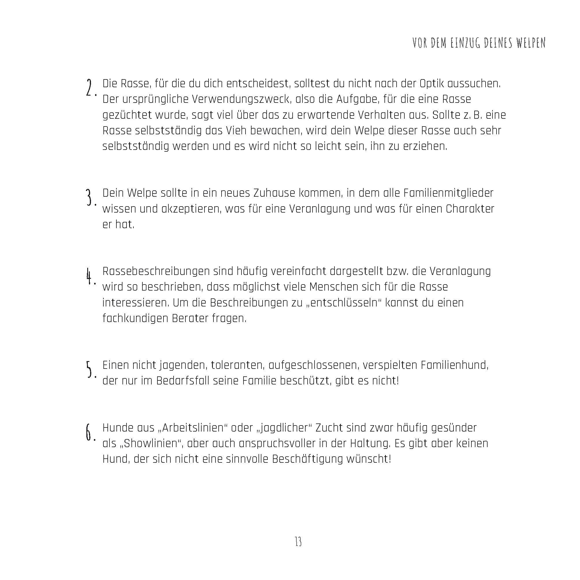 Beispielinhalt (Bild) Die Welpen-Fibel. Junge Hunde im ersten Lebensjahr: Sozialisierung, Erziehung, Beschäftigung