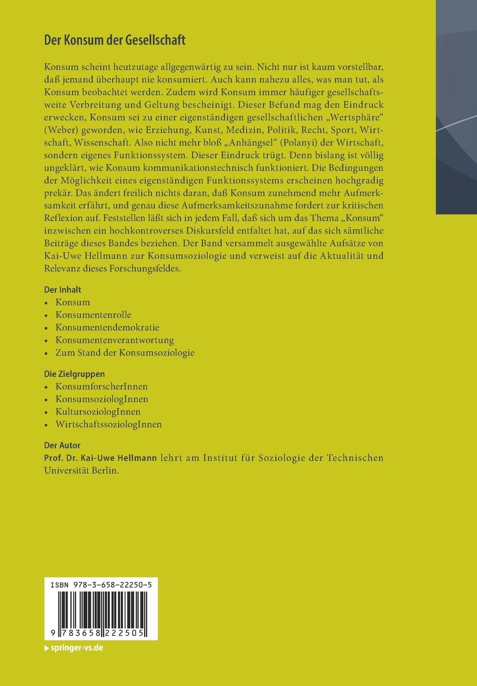 Rückseitencover Der Konsum der Gesellschaft