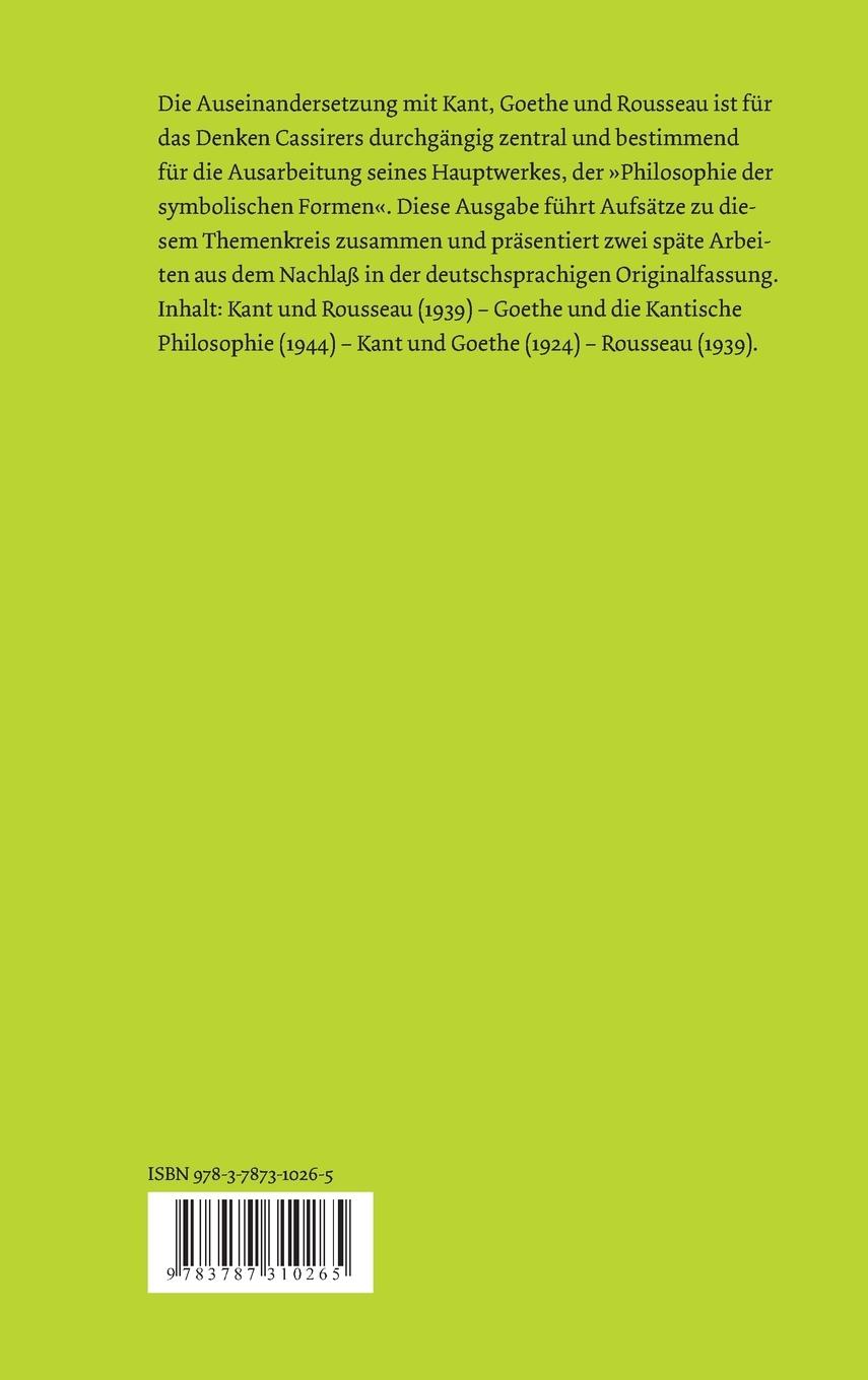 Rückseitencover Rousseau, Kant, Goethe