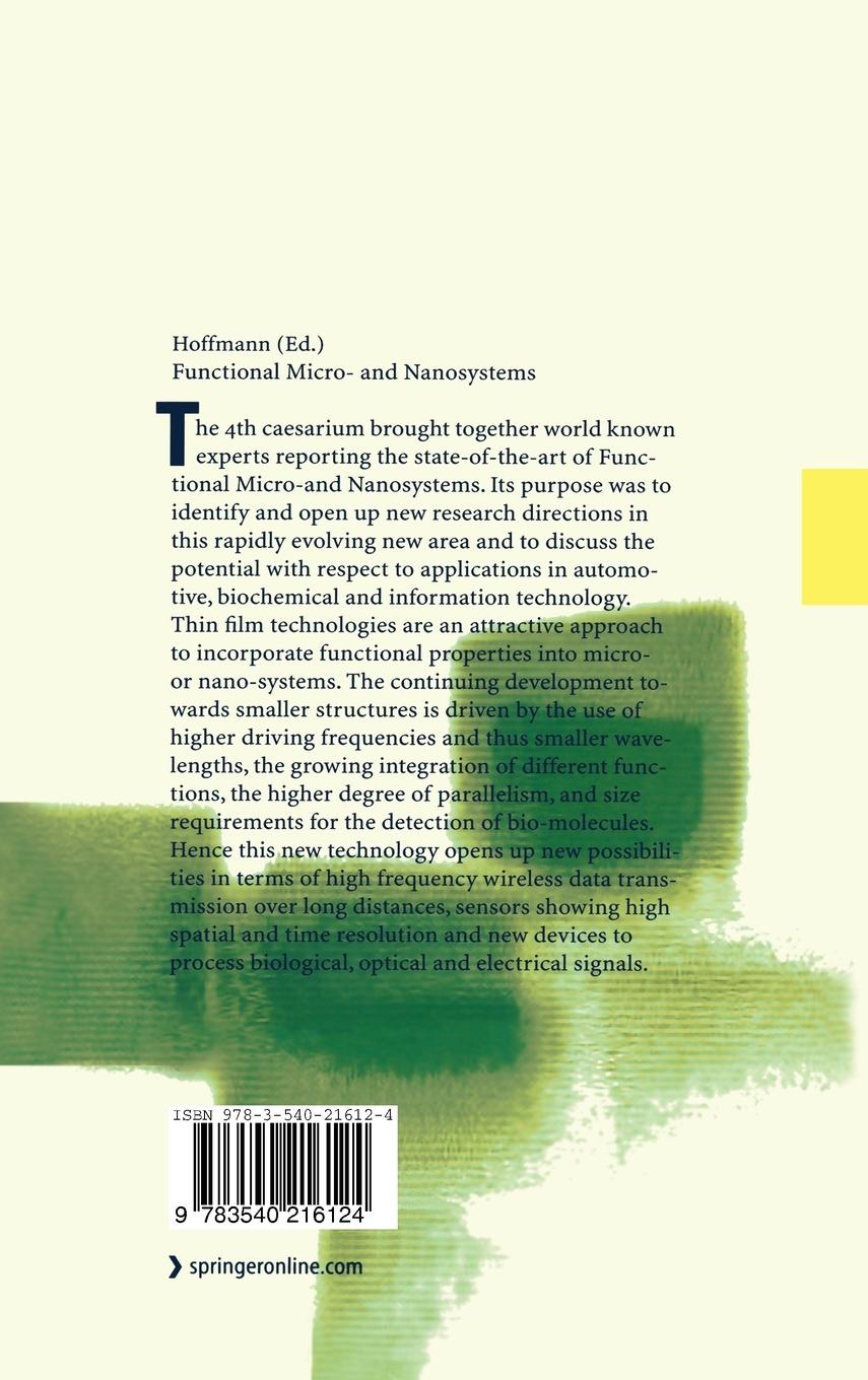 Rückseitencover Functional Micro- and Nanosystems