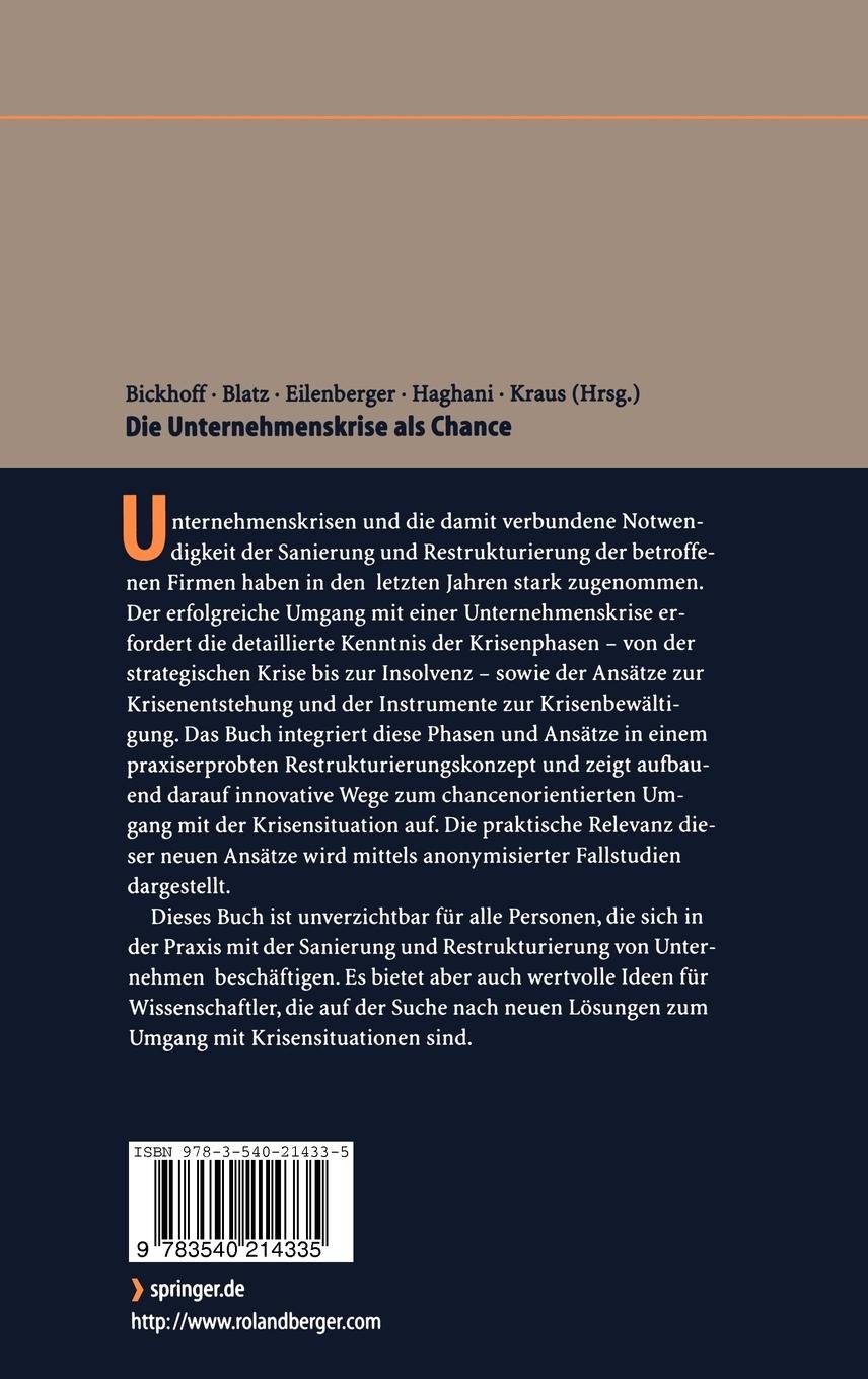 Rückseitencover Die Unternehmenskrise als Chance