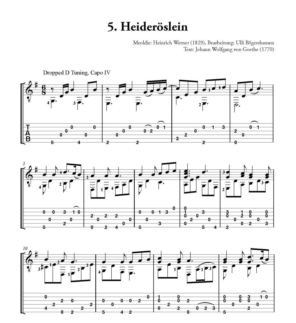 Beispielinhalt (Bild) Deutsche Volkslieder für Fingerstyle Guitar