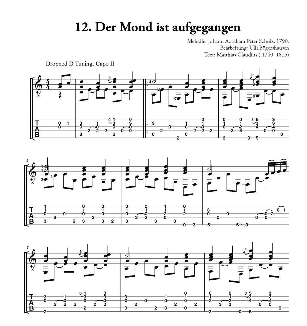 Beispielinhalt (Bild) Deutsche Volkslieder für Fingerstyle Guitar