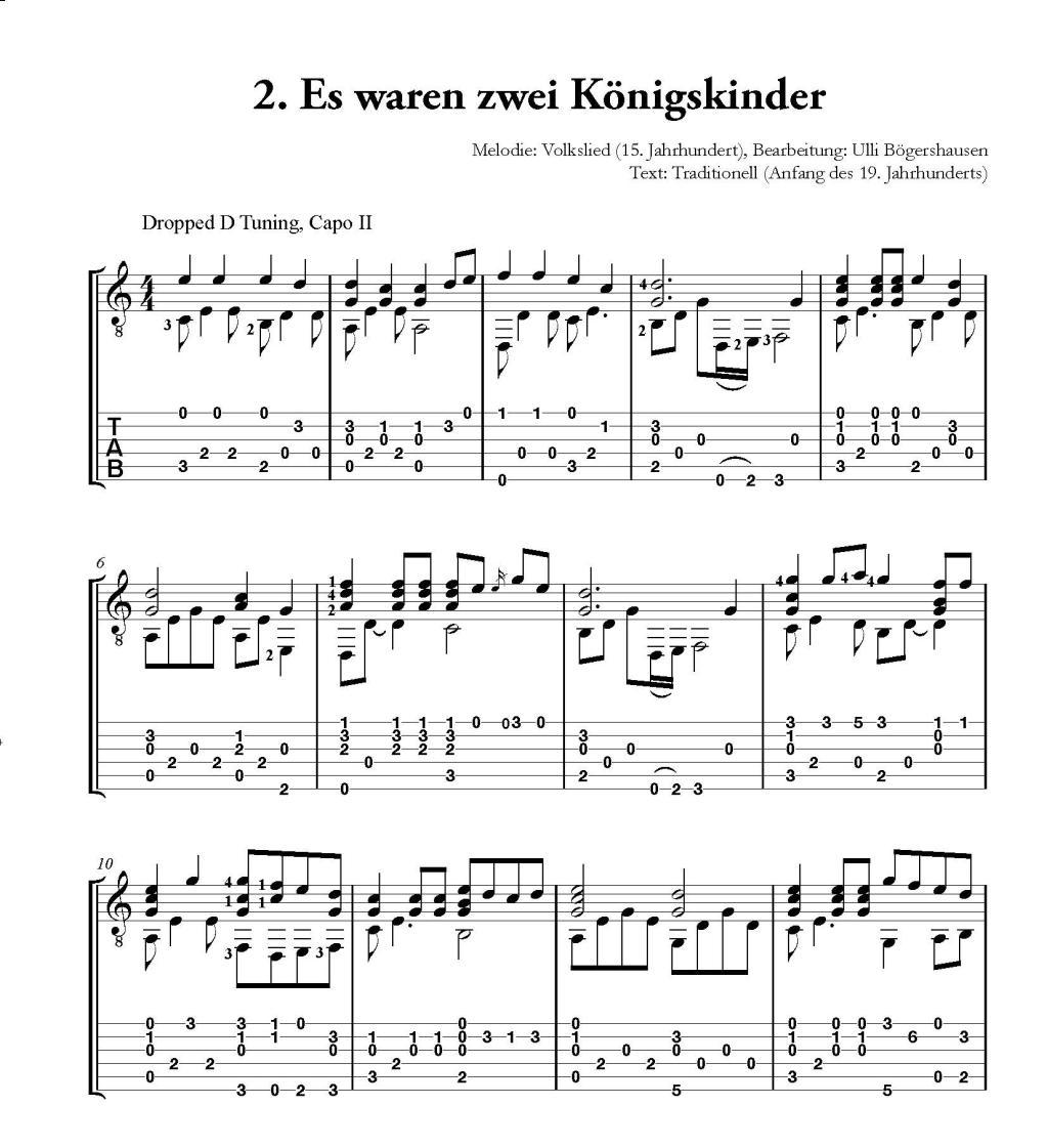 Beispielinhalt (Bild) Deutsche Volkslieder für Fingerstyle Guitar