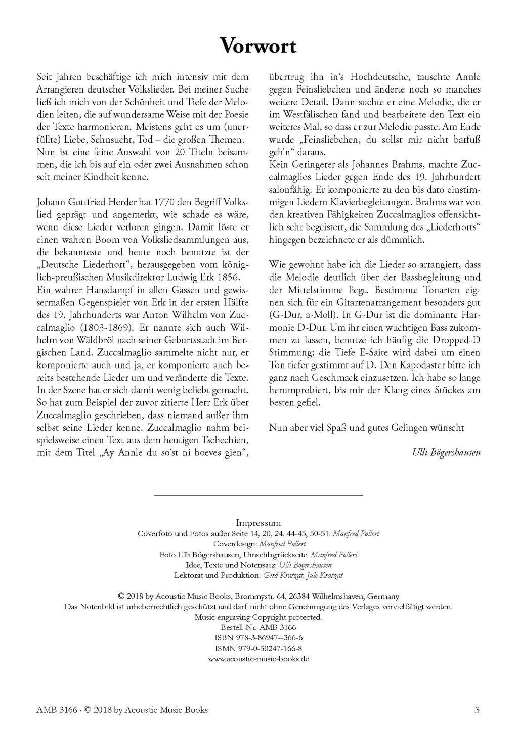 Beispielinhalt (Bild) Deutsche Volkslieder für Fingerstyle Guitar