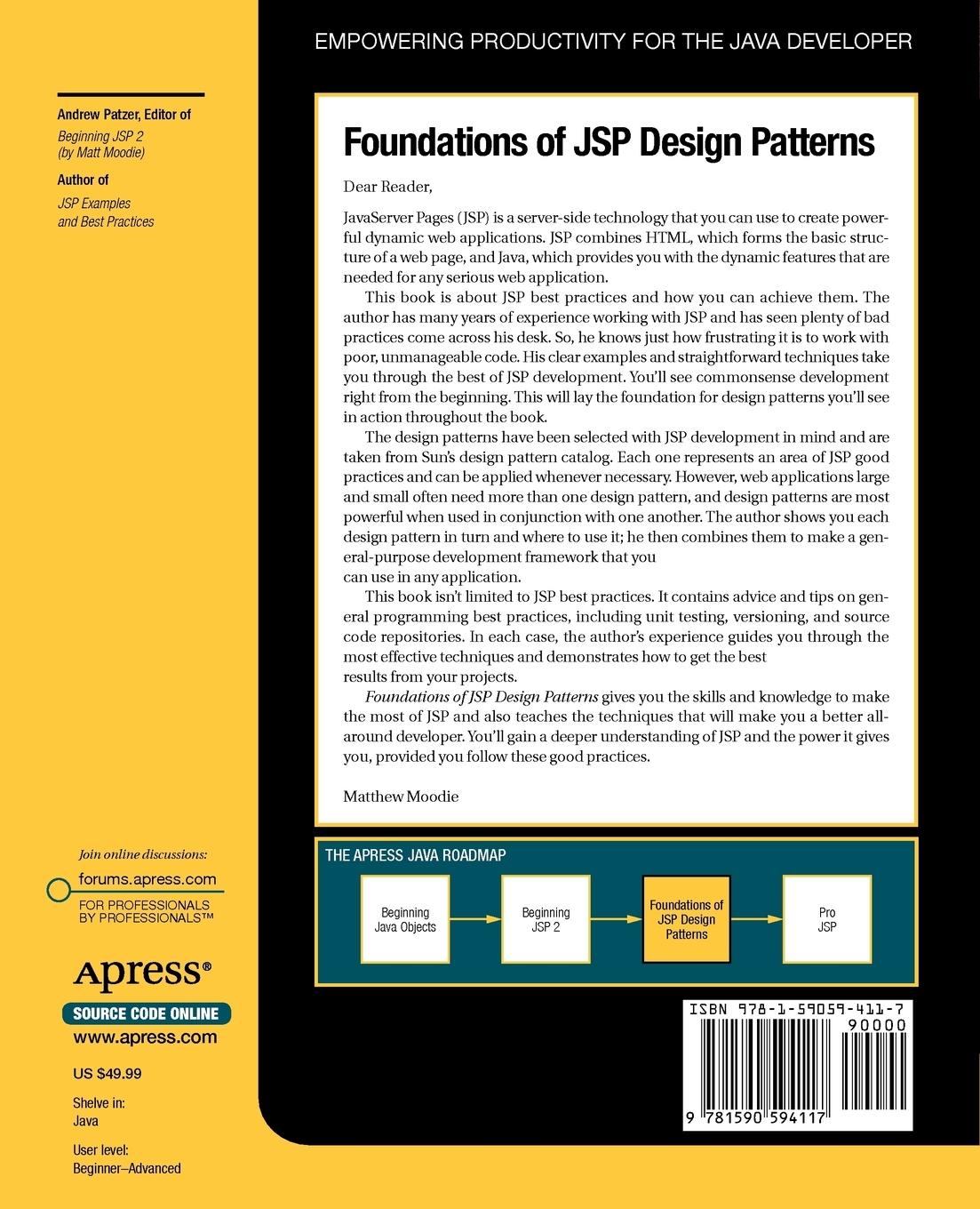 Rückseitencover Foundations of JSP Design Patterns
