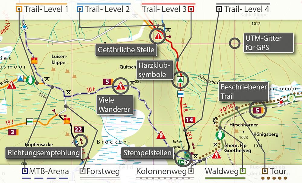 Beispielinhalt (Bild) MTB Trail-Karte Harz: Bad Harzburg - Okertal - Altenau - Brocken 1 : 25 000