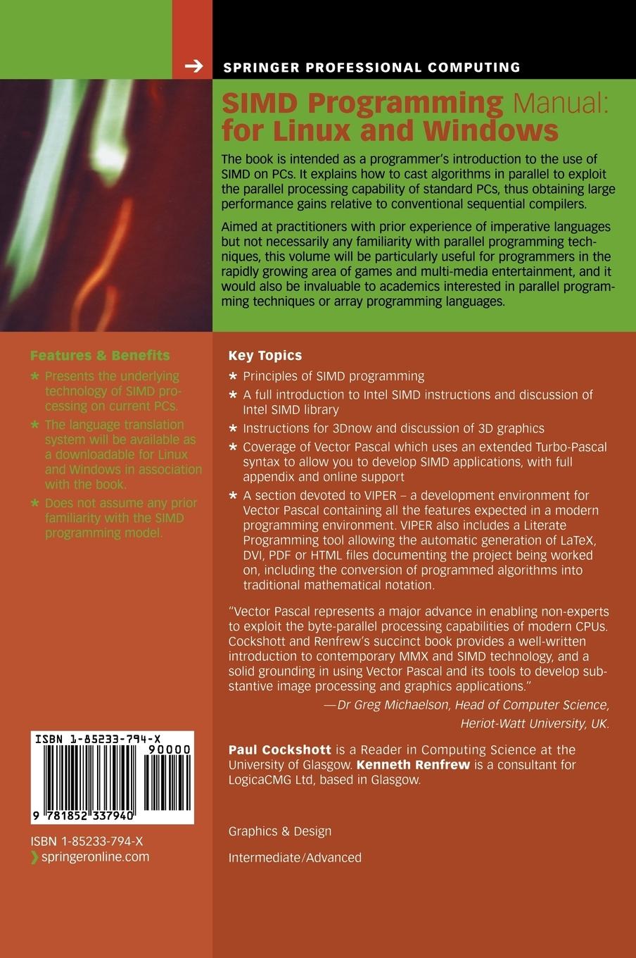 Rückseitencover SIMD Programming Manual for Linux and Windows