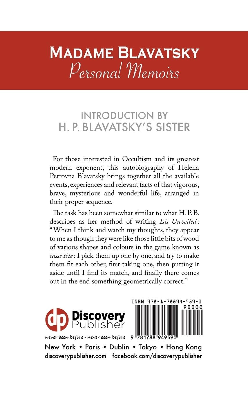 Rückseitencover Madame Blavatsky, Personal Memoirs