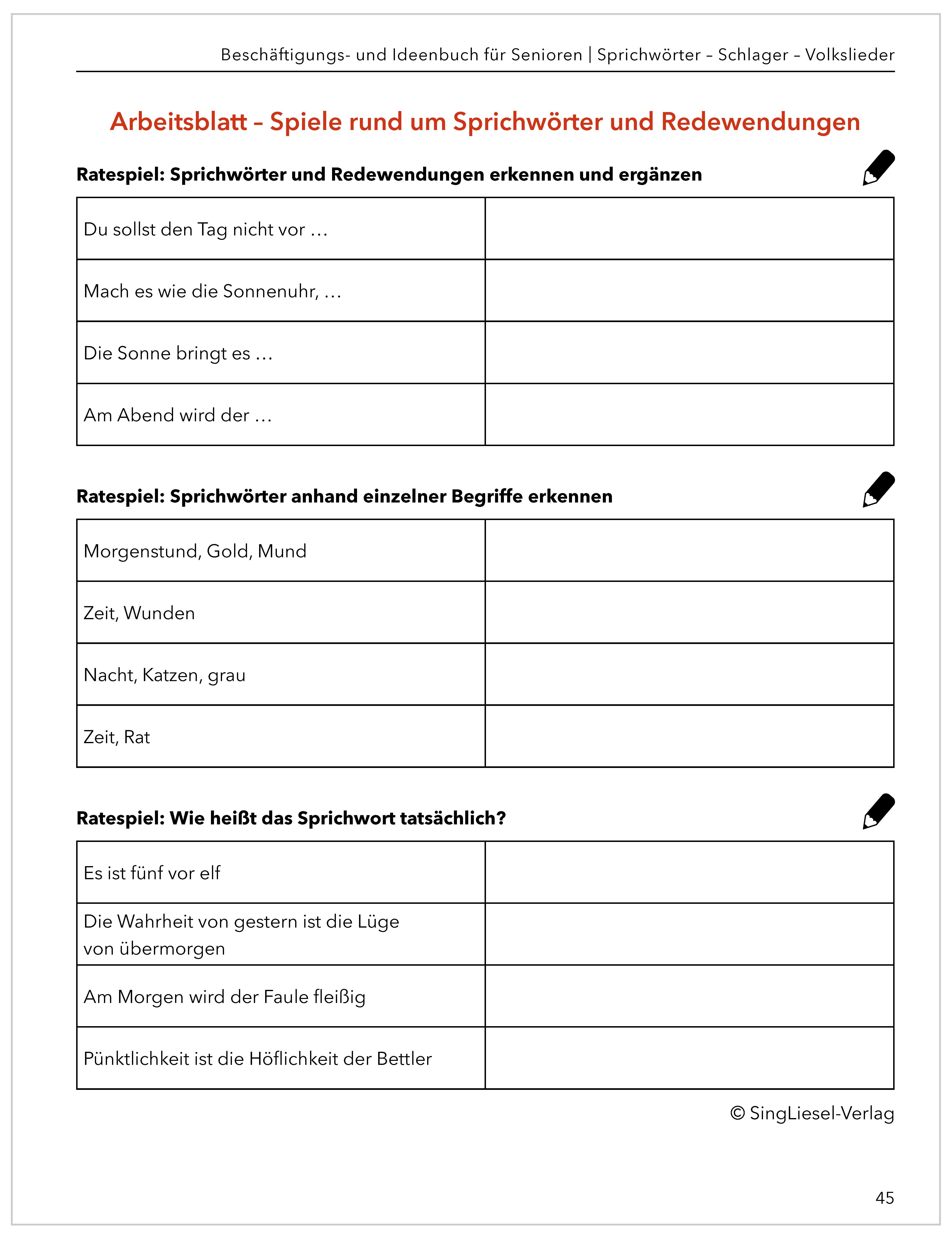Beispielinhalt (Bild) Das große Beschäftigungs- und Ideenbuch für Senioren