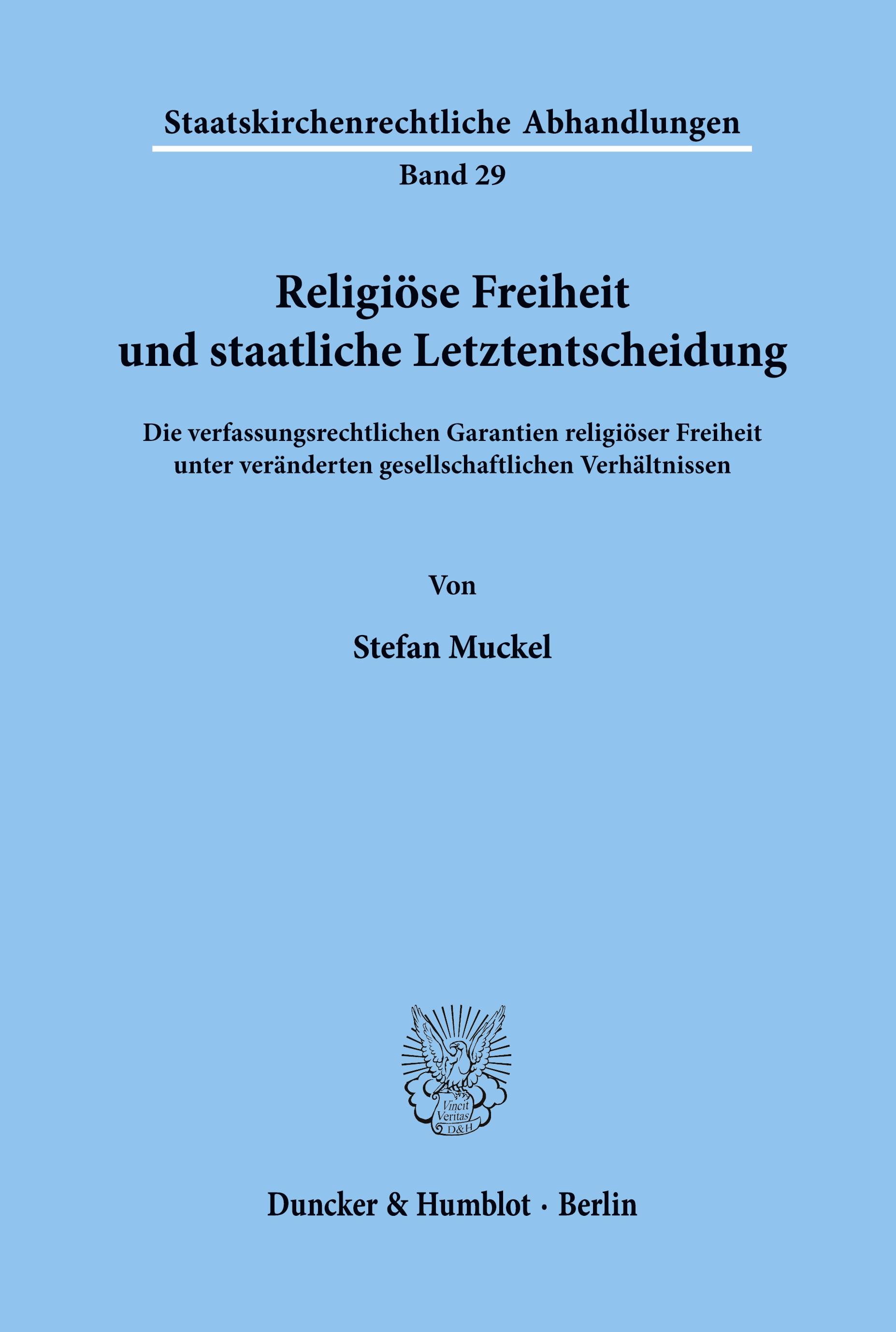 Vorderes Coverbild Religiöse Freiheit und staatliche Letztentscheidung.