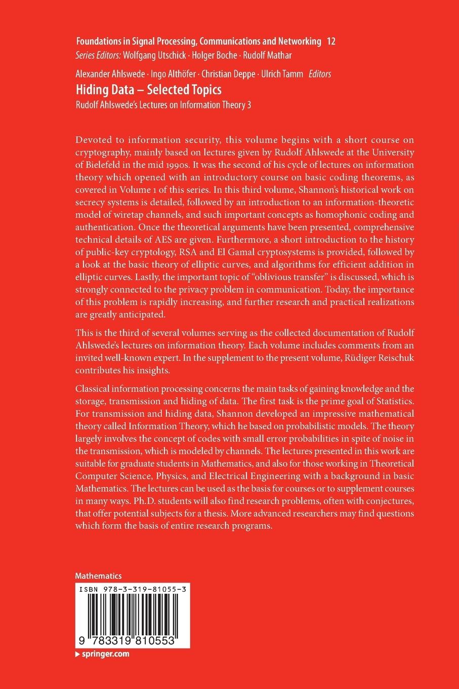 Rückseitencover Hiding Data - Selected Topics