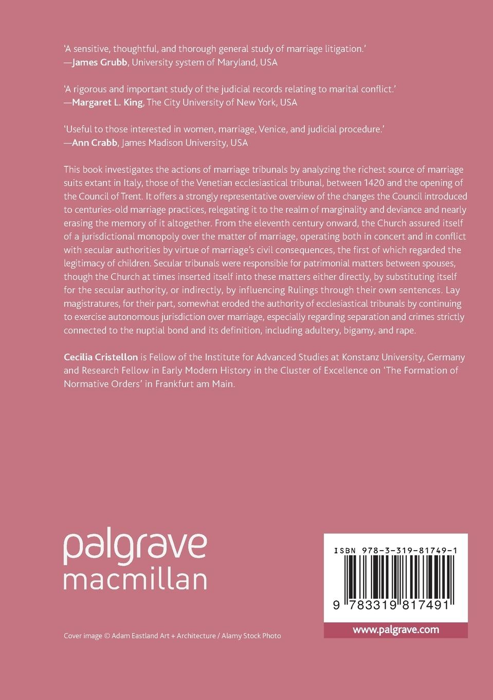 Rückseitencover Marriage, the Church, and its Judges in Renaissance Venice, 1420-1545