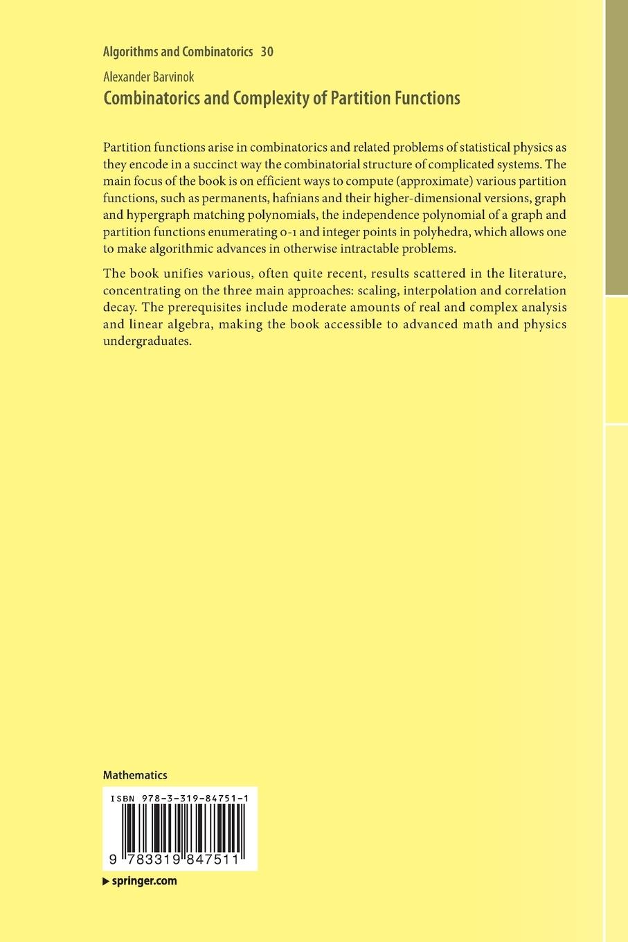 Rückseitencover Combinatorics and Complexity of Partition Functions