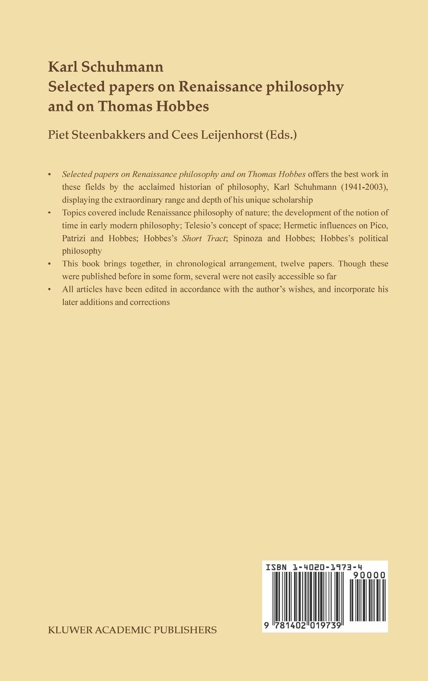 Rückseitencover Selected papers on Renaissance philosophy and on Thomas Hobbes