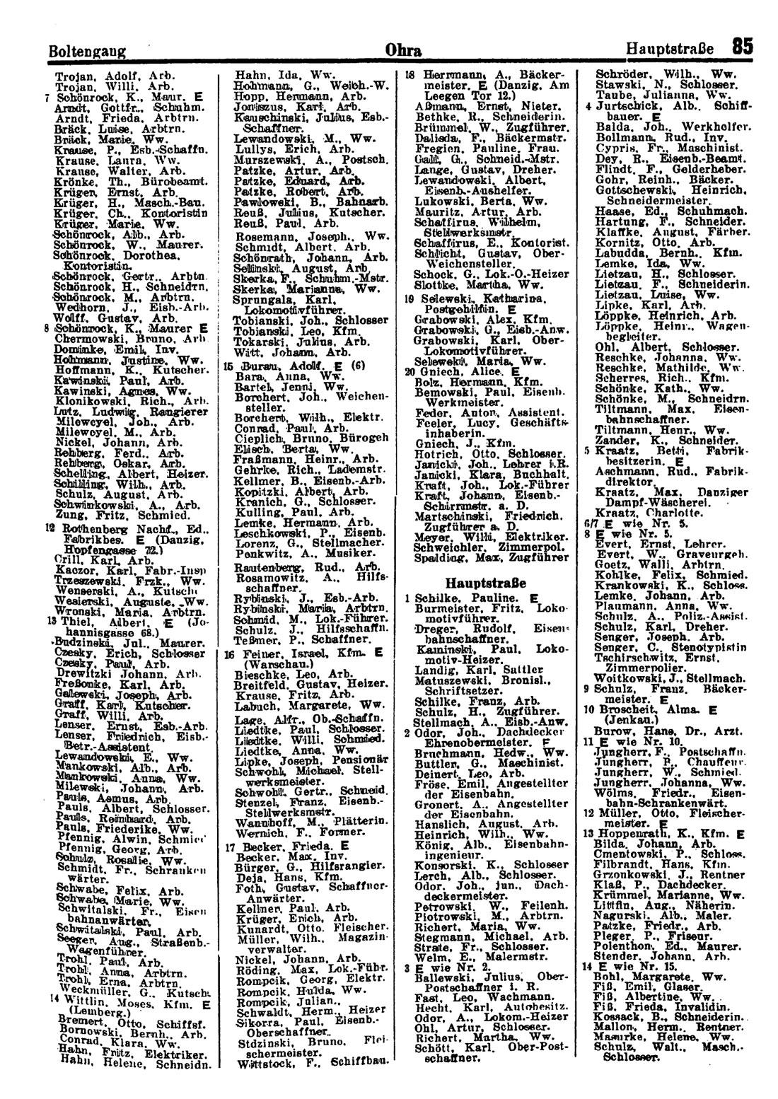 Beispielinhalt (Bild) Einwohnerbuch der Danziger Landkreise DANZIGER HÖHE - DANZIGER NIEDERUNG - GROSSES WERDER 1927/28