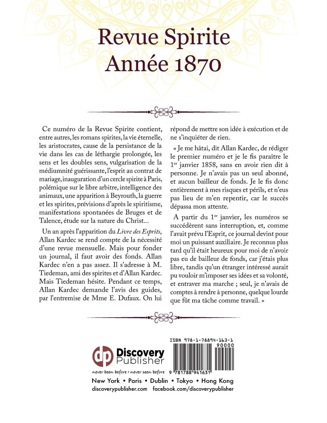 Rückseitencover Revue Spirite (Année 1870)