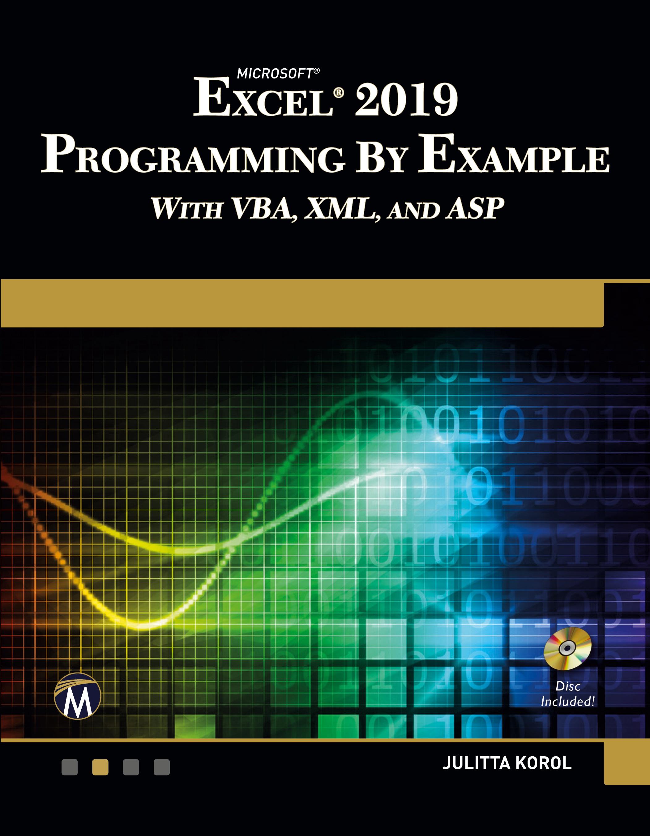 Vorderes Coverbild Microsoft Excel 2019 Programming by Example with VBA, XML, and ASP