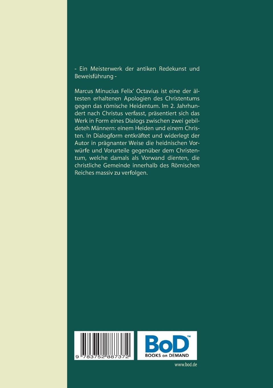Rückseitencover Octavius - Eine christliche Apologie aus dem 2. Jahrhundert