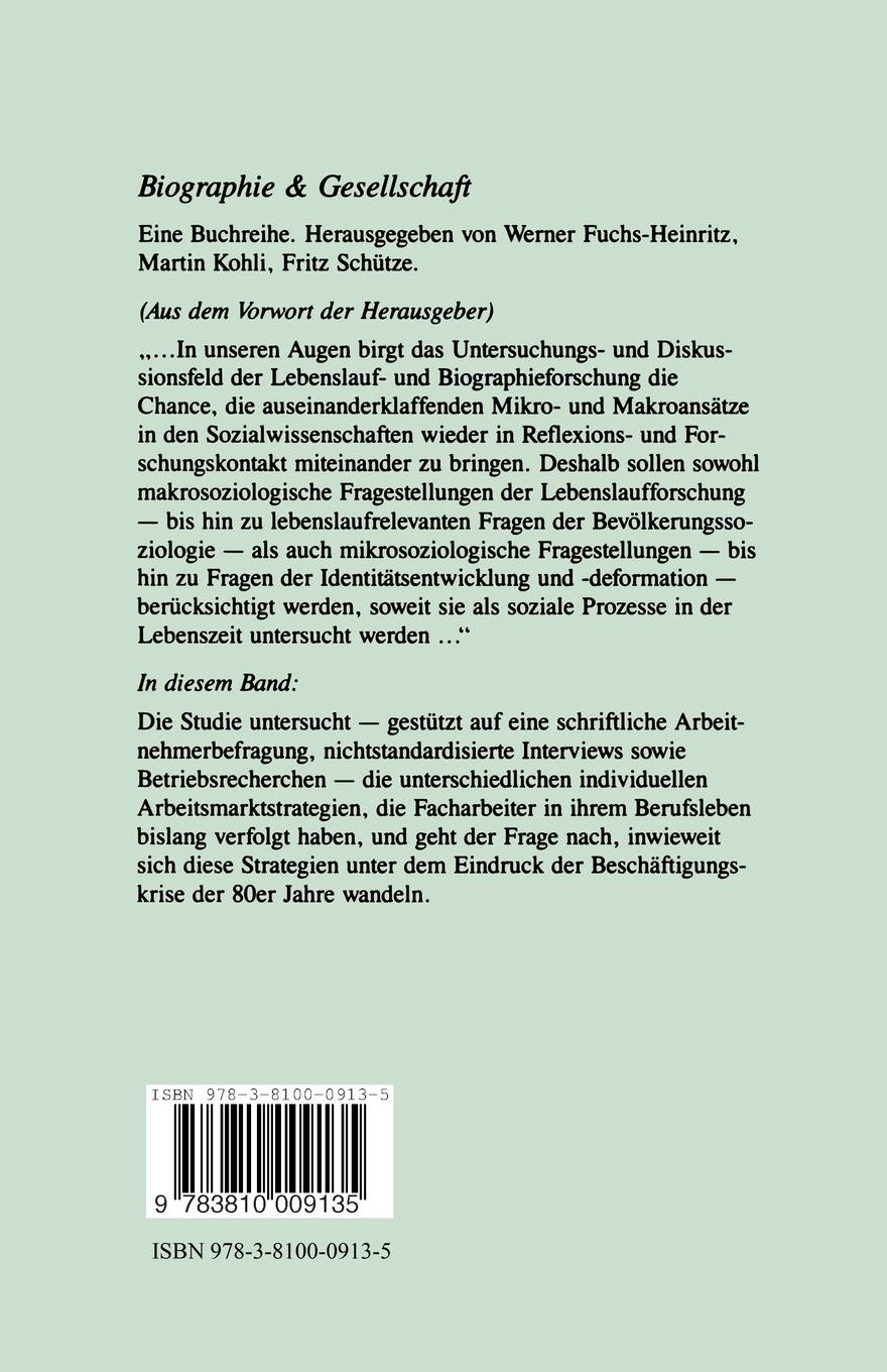 Rückseitencover Berufsbiographie und Arbeitsmarktkrise