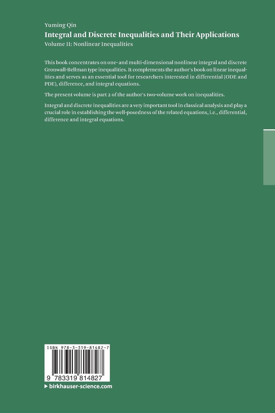 Rückseitencover Integral and Discrete Inequalities and Their Applications