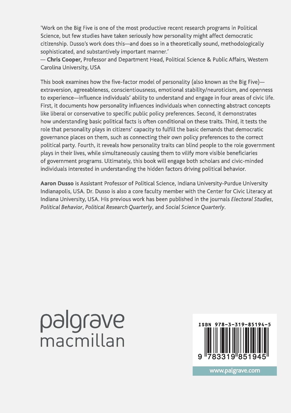 Rückseitencover Personality and the Challenges of Democratic Governance