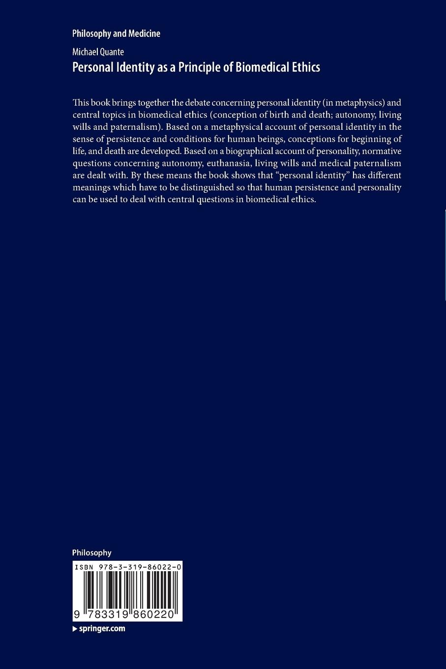 Rückseitencover Personal Identity as a Principle of Biomedical Ethics