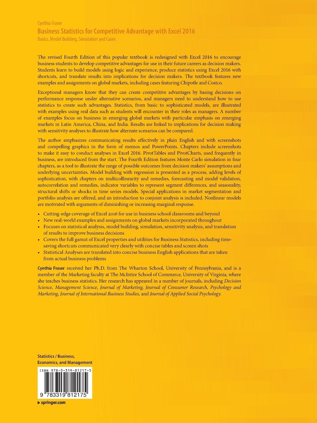 Rückseitencover Business Statistics for Competitive Advantage with Excel 2016