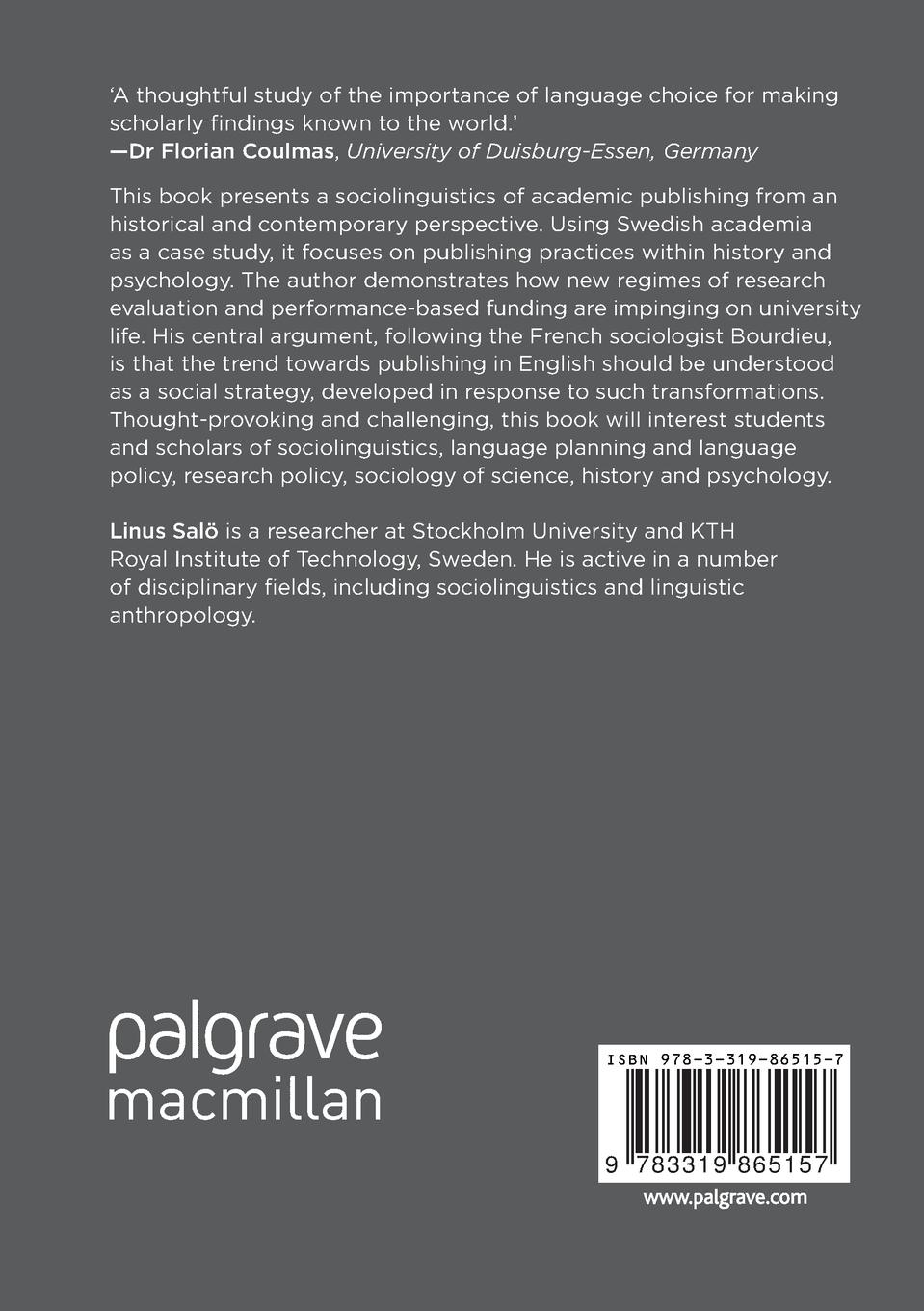 Rückseitencover The Sociolinguistics of Academic Publishing