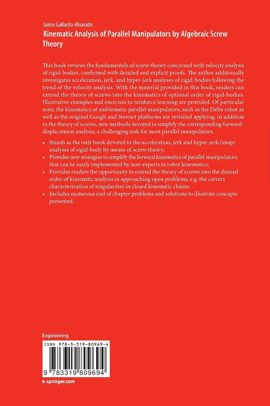 Rückseitencover Kinematic Analysis of Parallel Manipulators by Algebraic Screw Theory