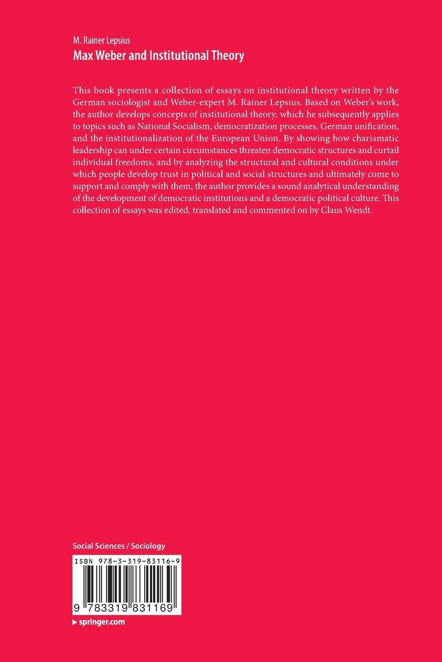 Rückseitencover Max Weber and Institutional Theory