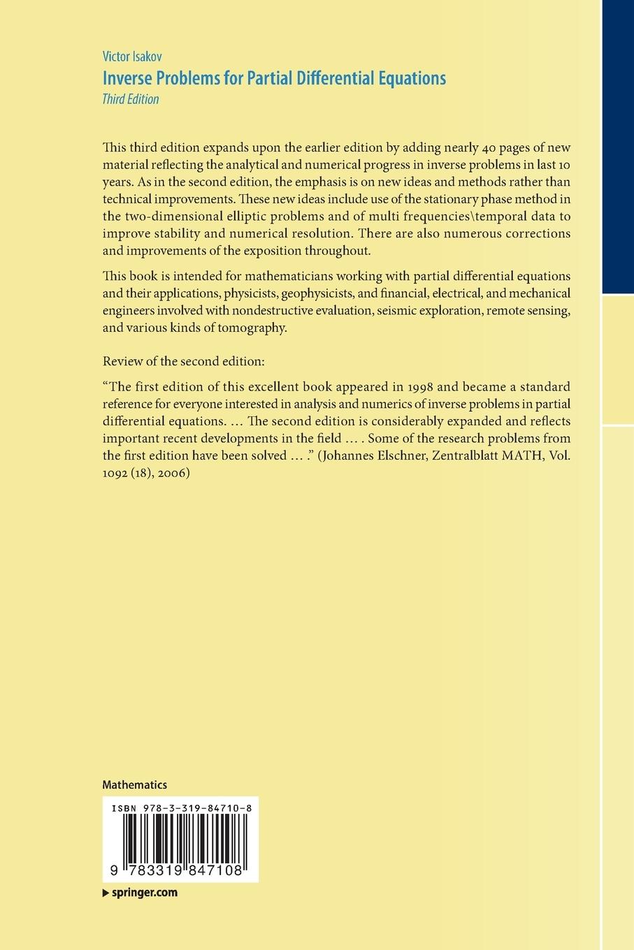 Rückseitencover Inverse Problems for Partial Differential Equations
