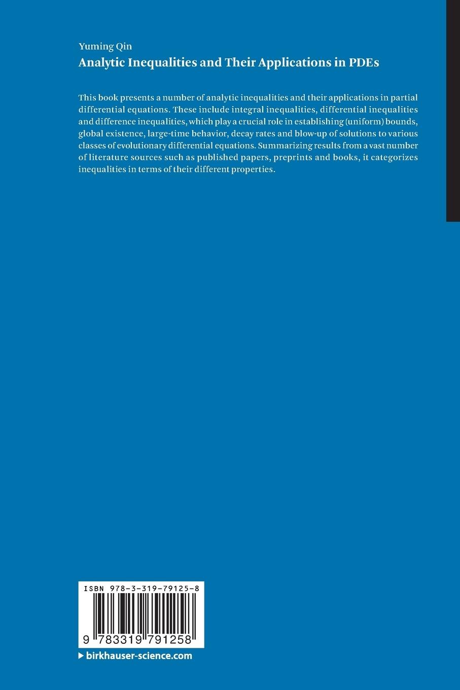 Rückseitencover Analytic Inequalities and Their Applications in PDEs