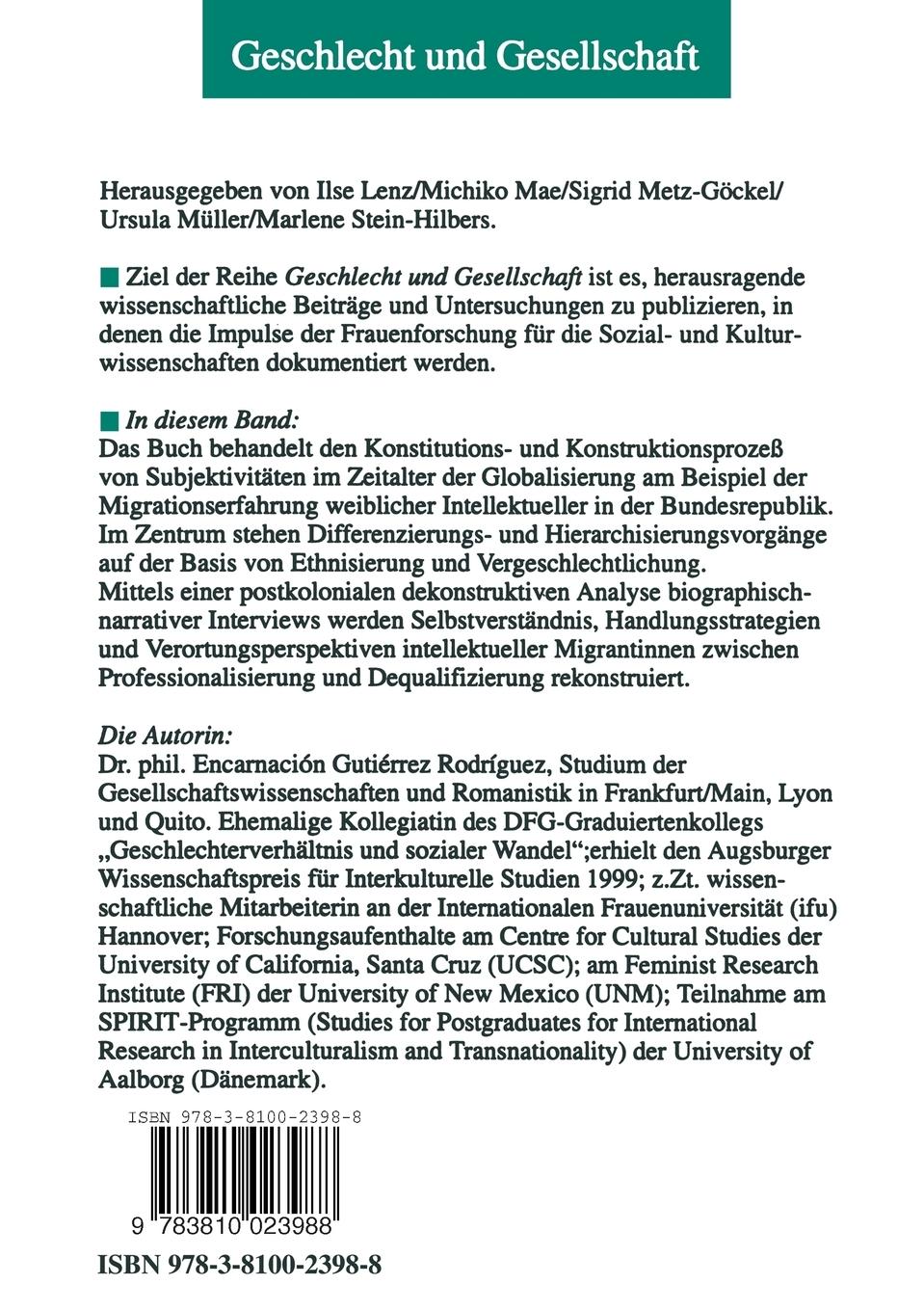 Rückseitencover Intellektuelle Migrantinnen - Subjektivitäten im Zeitalter von Globalisierung