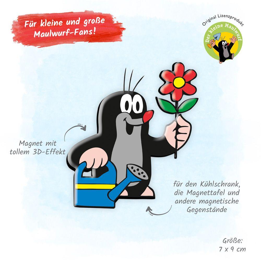 Beispielinhalt (Bild) 3D-Magnet Der kleine Maulwurf Gießkanne und Blume